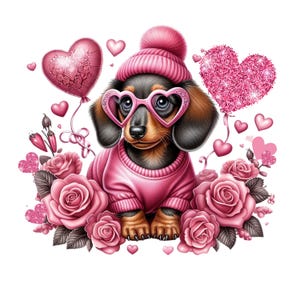 Dackel Hund, Dackel Png, Valentinstag Hundemama Png, Weiner Hund Png, Pink Love Welpe Clipart für Bastler