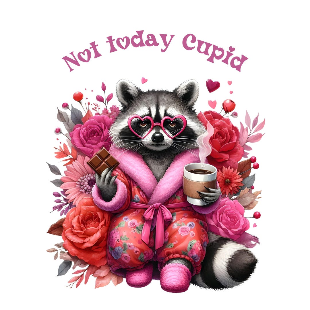 Cupid Raccoon Floral Not Today Cupid PNG – Funny Raccoon Valentine Clipart, Anti Love ...
