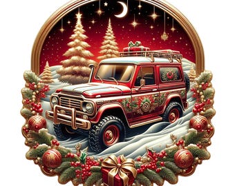 Christmas Jeep PNG: Floral Offroad SUV 4x4 Design (Digital Download)