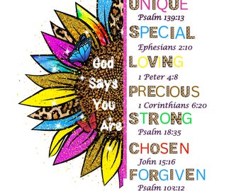 Sunflower Christian PNG: God Says You Are, Bible Verse (Digital File)