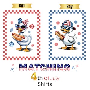 Passende 4. Juli Ente PNG, Junge Mädchen 4. Juli, Bruder Schwester 4. PNG, Sibling passendes Shirt, Patriotic Retro, Rot, Weiß, Blau