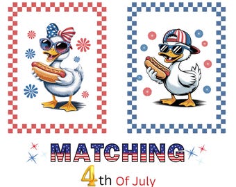 Matching 4th of July Duck PNG: Patriotic Retro Design (Digital Download)