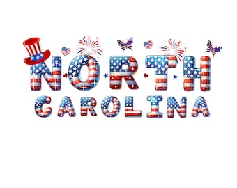 North Carolina, 4 juli, png-bestand: patriottisch VS-ontwerp (digitale download)