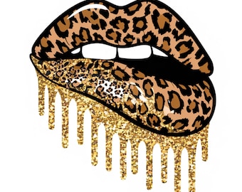 Leopard Print Dripping Lips PNG: Kiss Design (Digital Print)