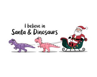 Santa and Dinosaurs Christmas Design: Holiday Shirt (PNG, JPEG)