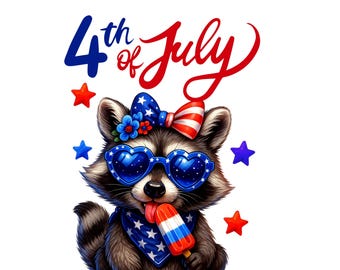 4th of July Funny Raccoon png, Red White and Feral, Patriotic clipart, Fourth of July shirt, Raccoon clipart, Baby Nursery Png, Pillow PNG