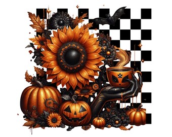 Citrouille d'automne et tournesol PNG : Clipart Halloween, sublimation de café au lait (téléchargement numérique)