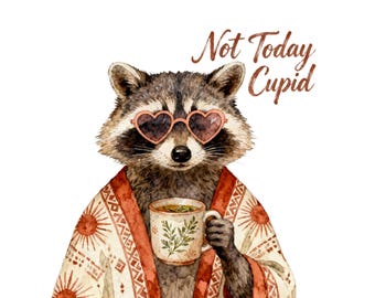 Boho Not Today Cupid Raccoon PNG – Anti Valentine Clipart, Neutral Funny Valentine Design
