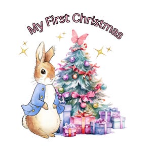 My First Christmas PNG, Peter Rabbit First Christmas, Baby First Christmas PNG, Baby clipart, Nursery png, Christmas ornament png, Holiday
