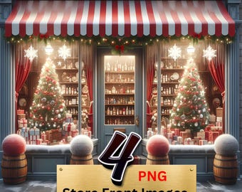 Christmas Storefront PNG: Holiday Shop Digital Background (Commercial Use)