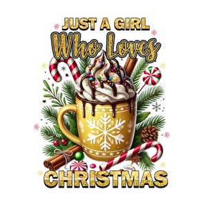 クリスマスが大好きな女の子PNG、コケットクリスマスPNG、ガーリークリスマスPNG、クリスマスホットココアキャンディケインジンジャーブレッドPNG、コケットボウ