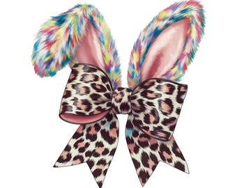 Leopard Print Easter Bunny Ears with Bow PNG (Digital Download)