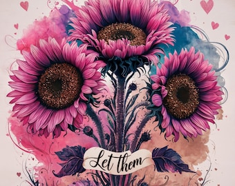 Pink Sunflower Heart 20oz Tumbler Wrap, Positive Quote (Digital Download)