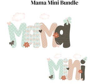 Mama Mini Bundle PNG, Boho Whimsical Mama Typography, Trendy Mom Shirt Sublimation Designs
