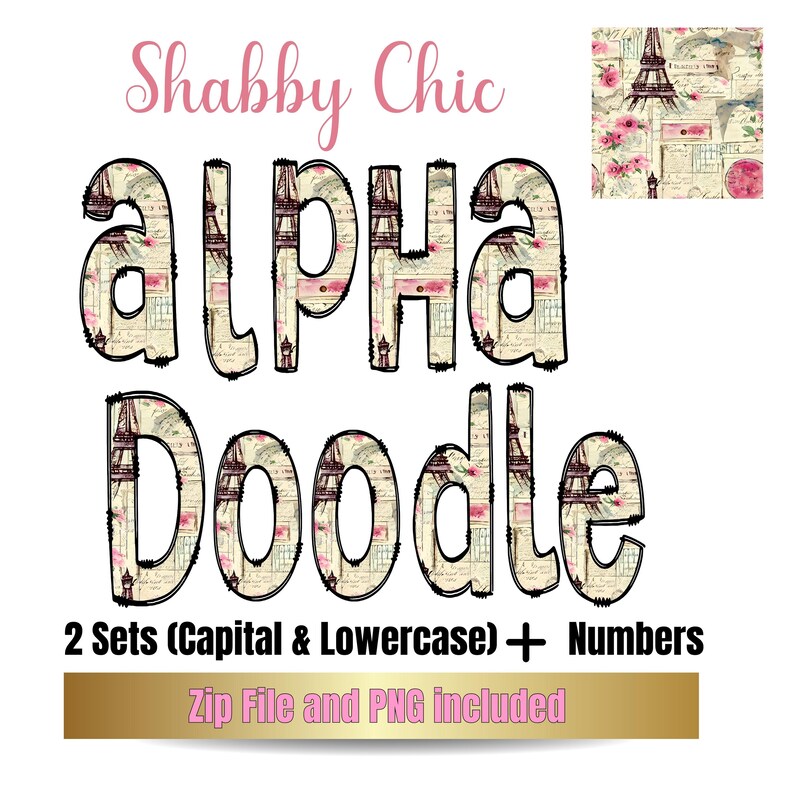 Shabby Chic Alphabet PNG Bundle: Vintage Paris Doodle Letters (digital ...
