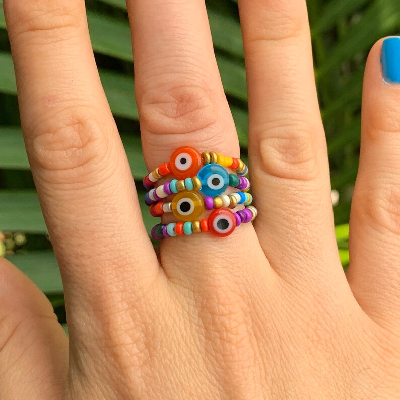 Evil Eye Rings Elastic Rings Evil Eye Jewelry Etsy