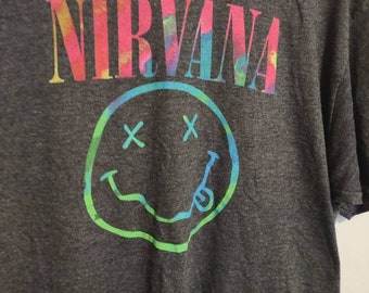NIRVANA Tie-dye Pattern Band T-shirt, Men's M size cotton Khaki type beige Vintage Second Hand