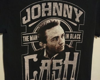 Johnny Cash Man in Black Tee Shirt Small
