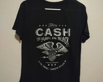 Johnny Cash Man in Black Tee Shirt 2XL