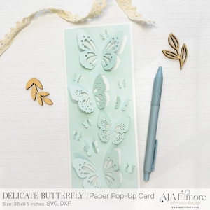 Tarjeta desplegable con mariposa delicada, archivo de manualidades con tarjetas SVG, recorte de papel con mariposa 3D, tarjeta de felicitación de primavera, tarjeta de cumpleaños SVG, archivo de manualidades con flores