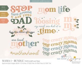 Mama Zitate Sublimationsdesigns: T-Shirt Datei Bundle (digitaler Download)