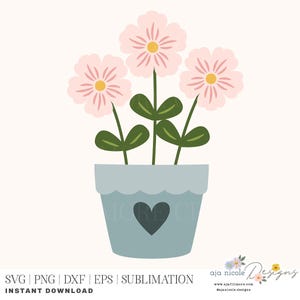 Pot de fleurs SVG, SVG floral mignon, fleurs de printemps Svg, fichier de coupe jardinage, Silhouette Cricut, créations DIY, téléchargement numérique, des cliparts