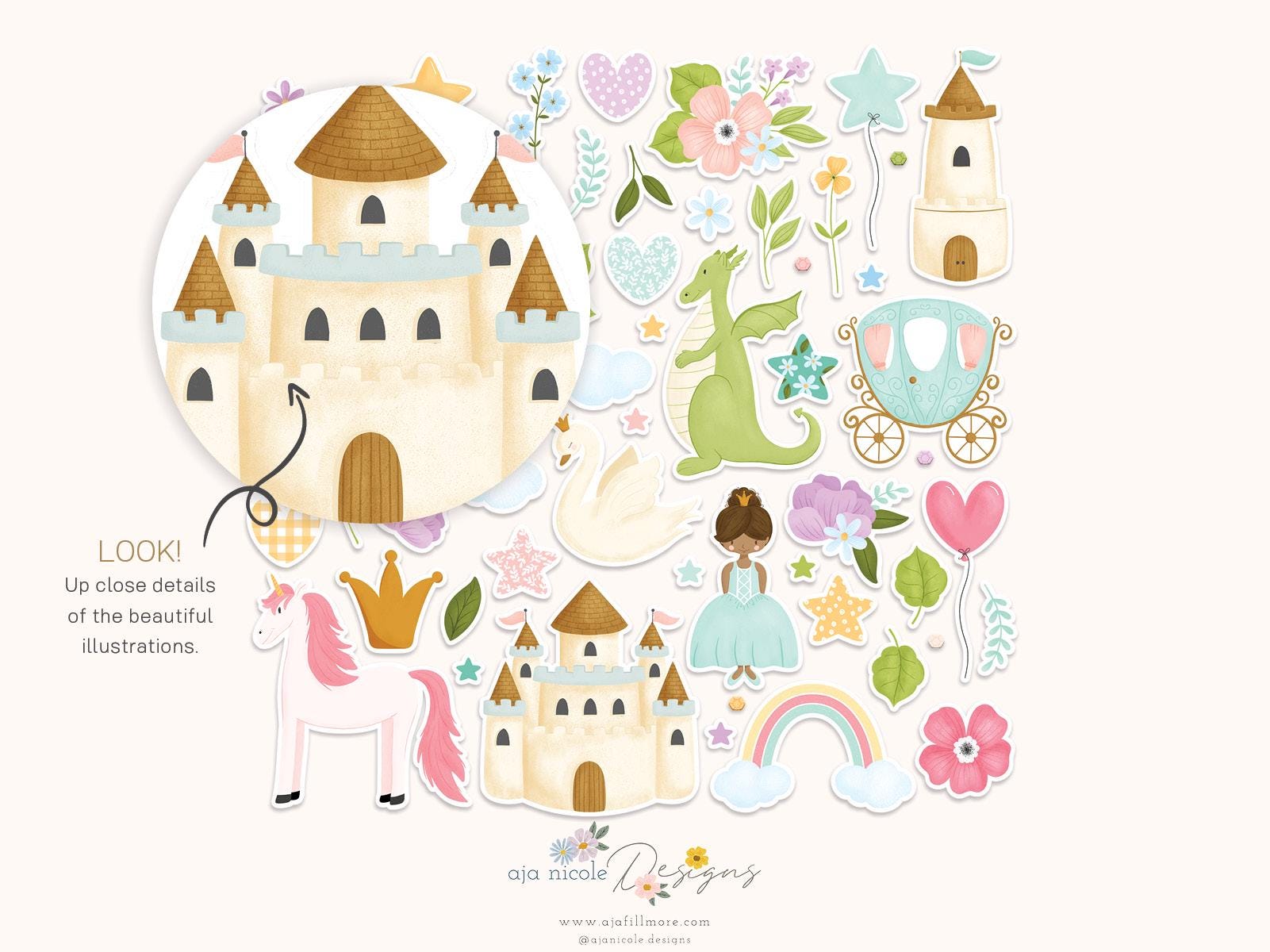 Princesscore Stickers Princess Digital Stickers, Printable Stickers, Princess Clipart ...