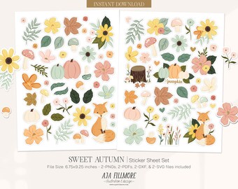 Pegatinas para planificador de otoño: Imágenes prediseñadas de otoño, calabazas, zorro (pegatinas digitales)