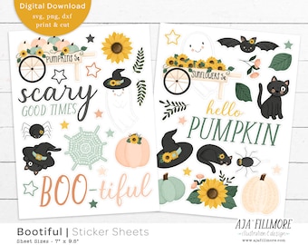 Halloween Stickers: Spooky Season Clipart, SVG, Print and Cut(Digital Download)