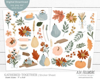 Pegatinas para planificador de otoño: Imágenes prediseñadas de hojas y calabazas otoñales (descarga digital)
