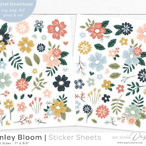 bloemstickers, afdrukbare stickers, bloem clipart, digitale stickers, print en knip planner ontwerp, bloemenstickers, clipart, lente, svg