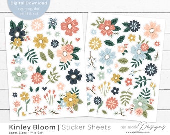 Floral Planner Stickers: Kinley Blooms Clipart, svg, png, print and cut (Digital Download)