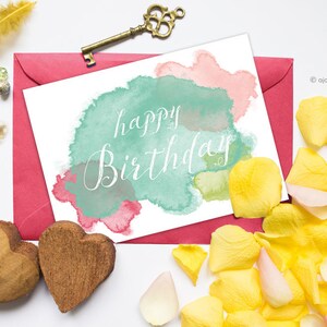 Cartão de aniversário em aquarela 5 x 7 pol. para impressão