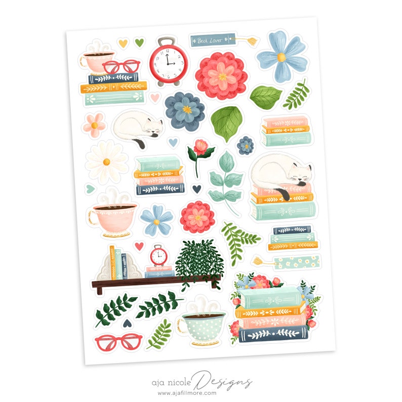 Book Stickers Printable Stickers Book Clipart Digital - Etsy