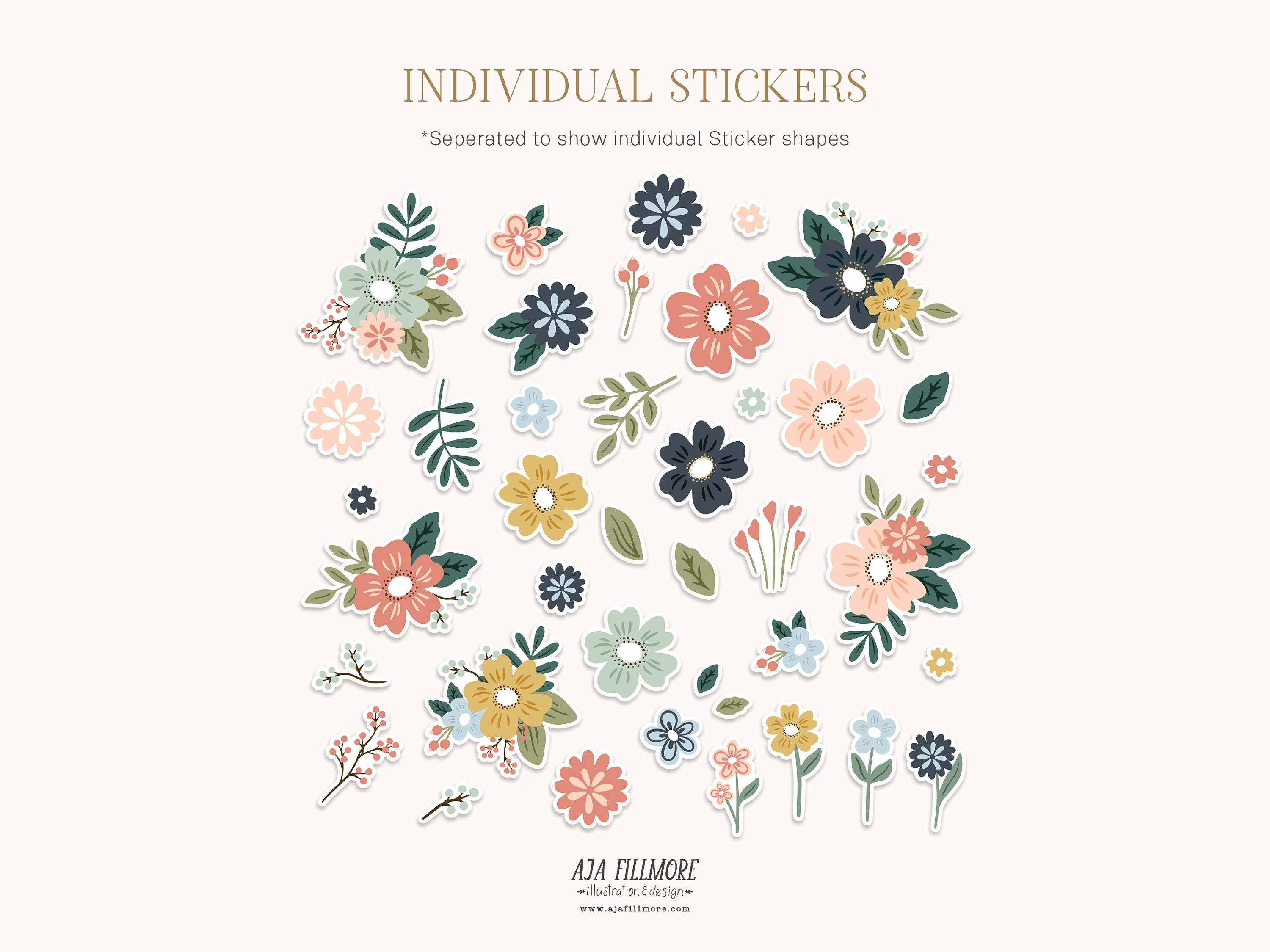 Floral Stickers: Kinley Blooms Planner Stickers (digital Download) - Etsy