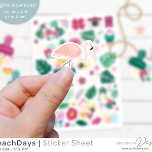 Tropical Stickers, Printable Stickers, Beach Clipart, Digital Stickers ...
