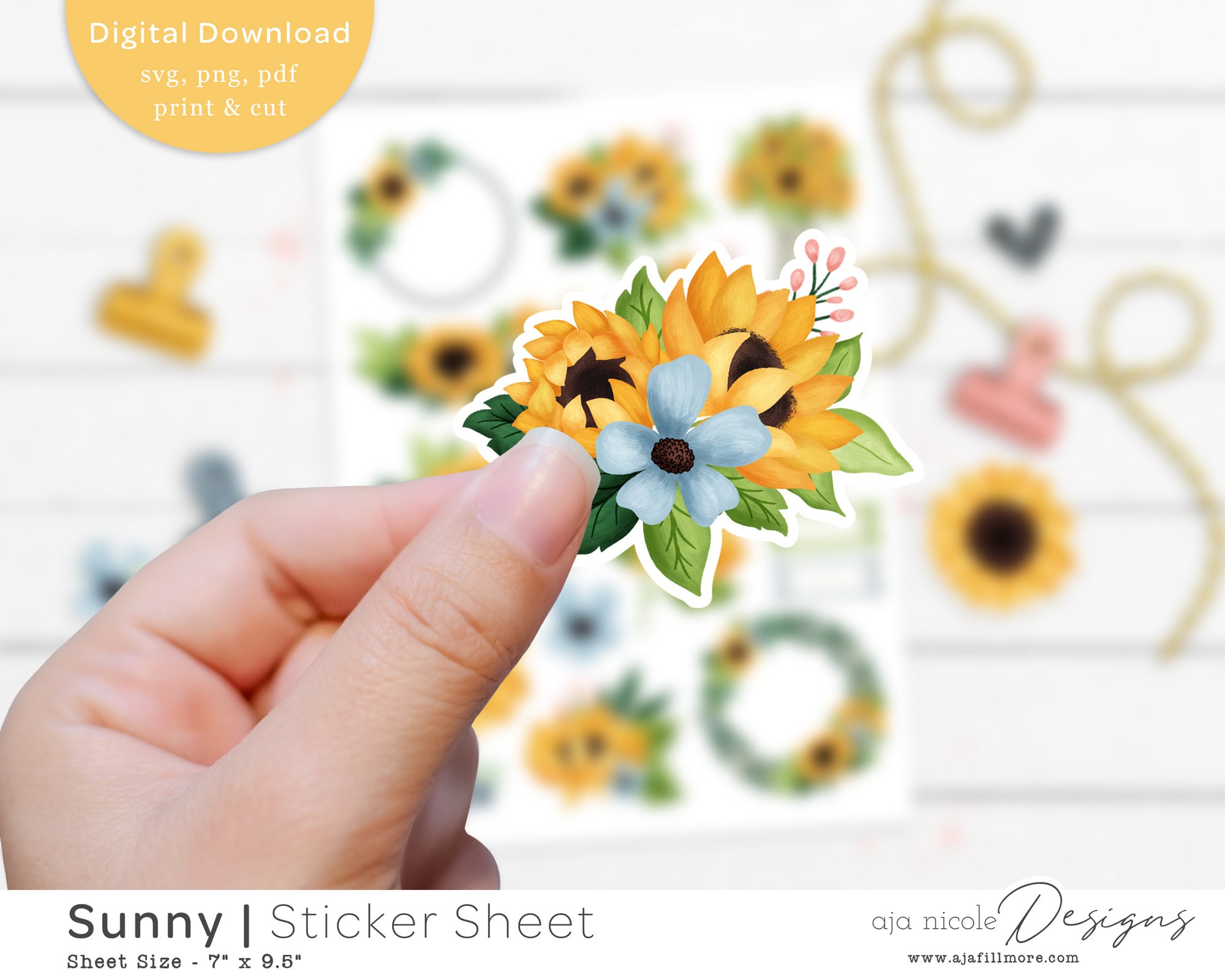 Sunflower Stickers Pattern Sunflower Stickers, Printable Stickers, Sunflower Clipart, Digital ...