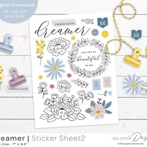 Blumen Aufkleber, druckbare Aufkleber, Blumen Clipart, digitale Aufkleber, Bullet Journal, Planer Design, Goodnotes, Aufkleber, Clipart, Träumer