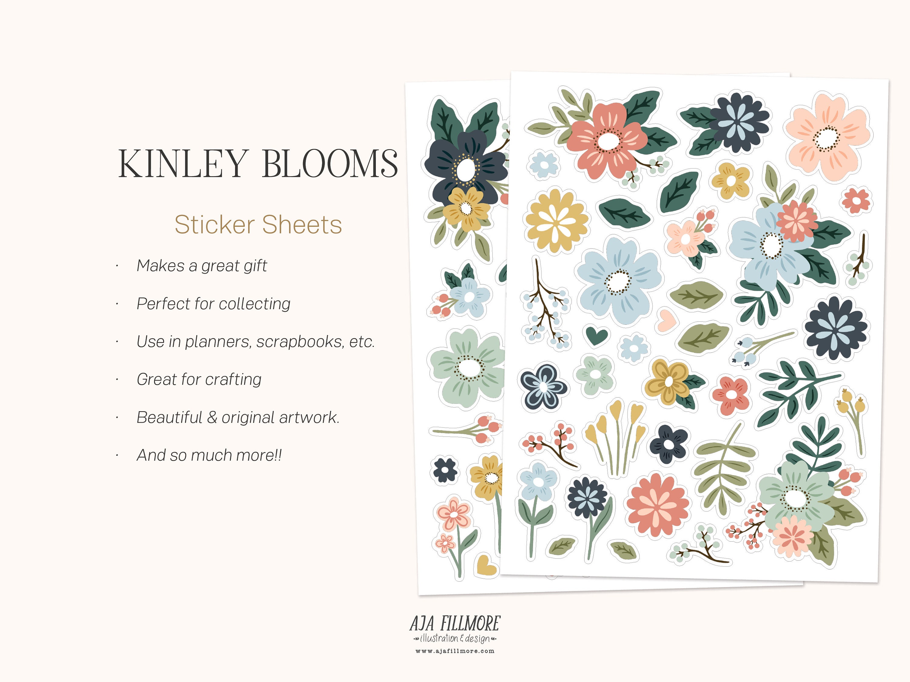Floral Stickers: Kinley Blooms Planner Stickers (digital Download) - Etsy