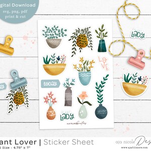 Plant stickers, Digital Plant Stickers, Plant Clipart, Digital Stickers, Bullet journal, planner design, Goodnotes, Plant Lover Stickers