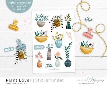 Plant stickers, Digital Plant Stickers, Plant Clipart, Digital Stickers, Bullet journal, planner design, Goodnotes, Plant Lover Stickers