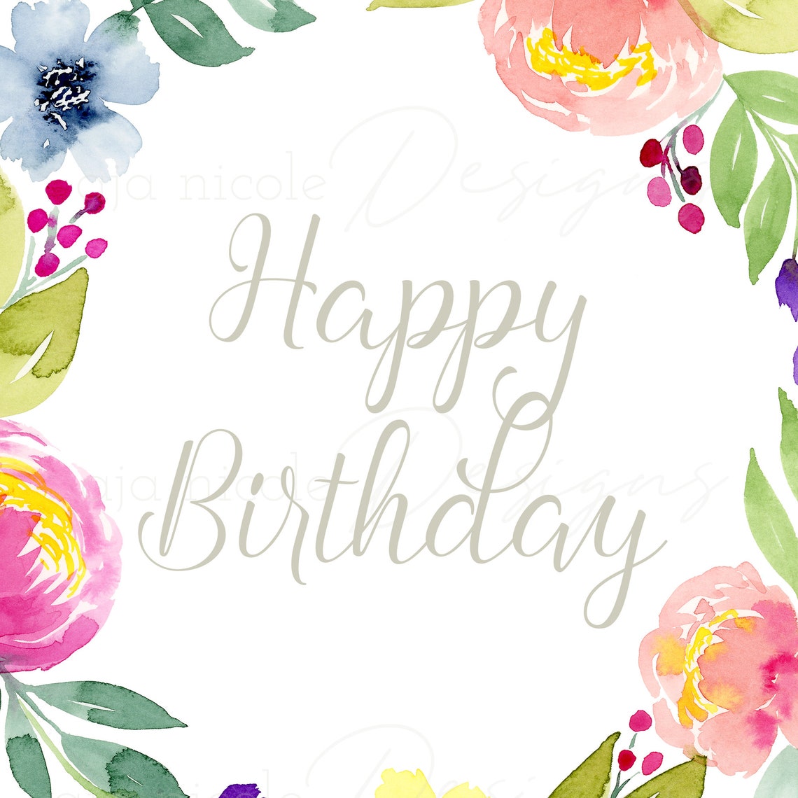 Instant Download Watercolor Floral Birthday Card 5x7in - Etsy Norway