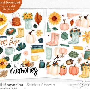 Fall Planner Stickers: Autumn Leaves, Pumpkins, svg, print and cut(Digital Download)