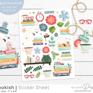 Boek stickers, afdrukbare stickers, boek clipart, digitale stickers, print en snijd planner ontwerp, kunst stickers, clipart, boek minnaar, SVG
