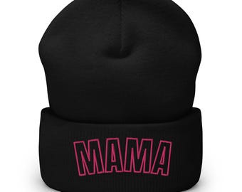 Embroidered Mama Beanie Hat, Acrylic Winter Headwear