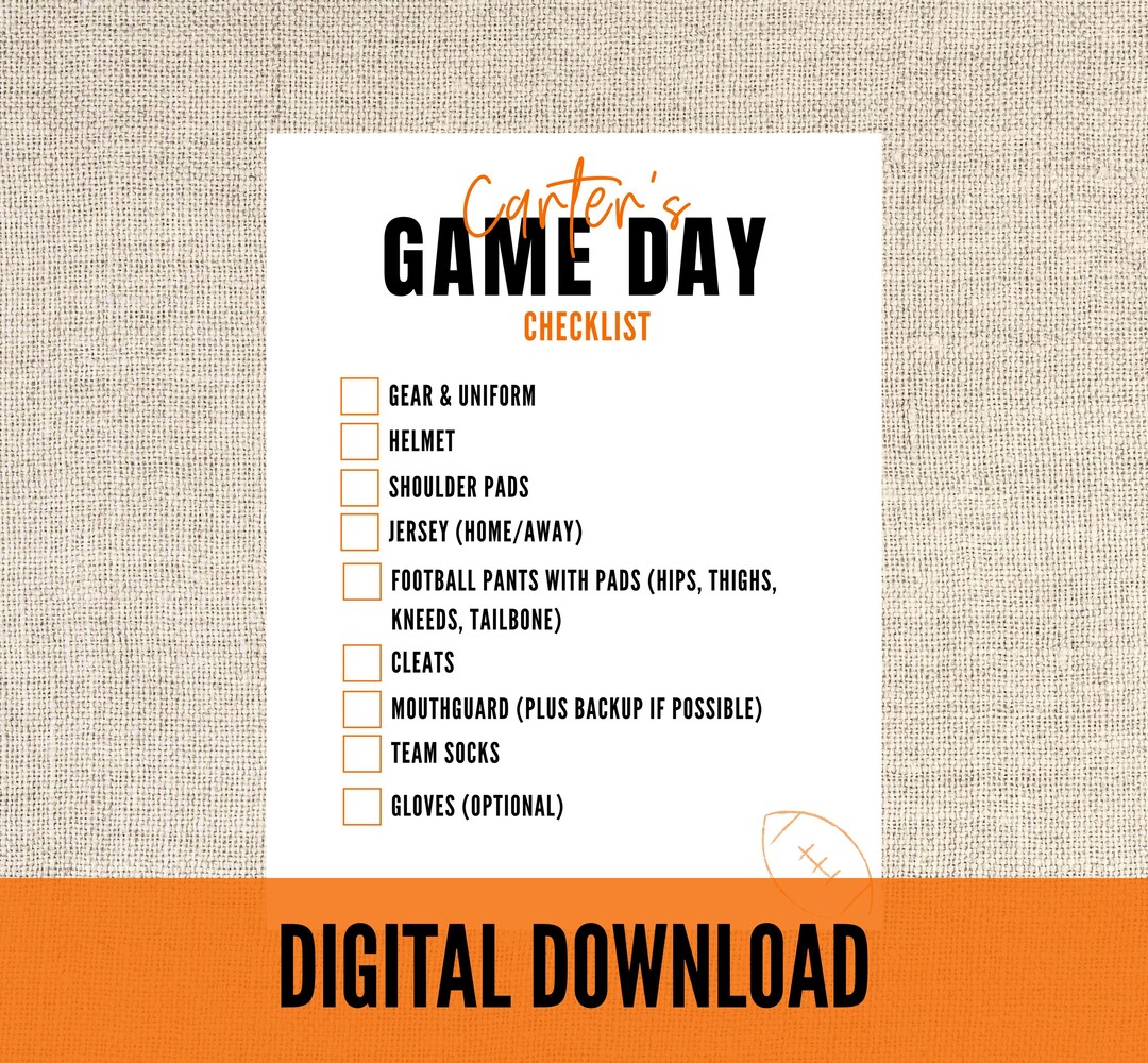 Personalized Football Game Day Checklist for Player and Sports Mom - Etsy