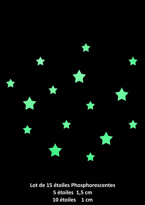 15 étoile stickers Phosphorescents Glow in the dark top
