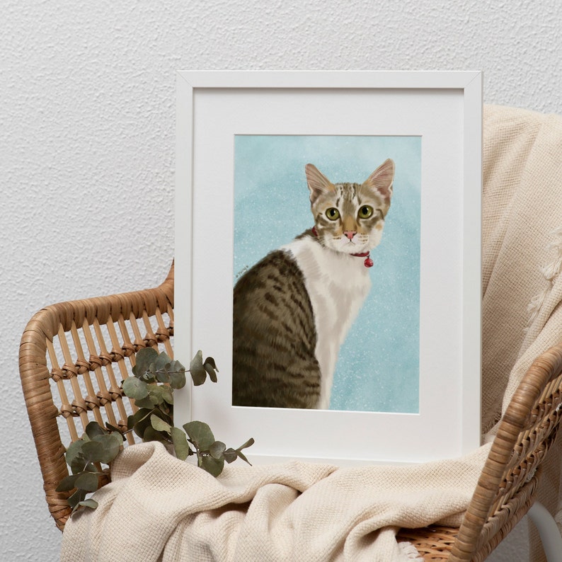 Custom Cat Portrait Digital Cat Painting Personalized Pet Etsy