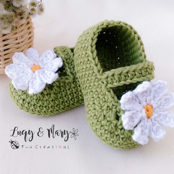 Crochet Pattern (Daisy Love Booties) - Easy Crochet Digital PDF file, Patterns & How to, Crochet Baby Booties, Crochet Mary Janes