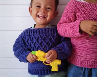 Crochet Pattern (Diamanda Sweater) - Easy Crochet Sweater Pattern for Beginners (Toddler, Child, Adult Size)